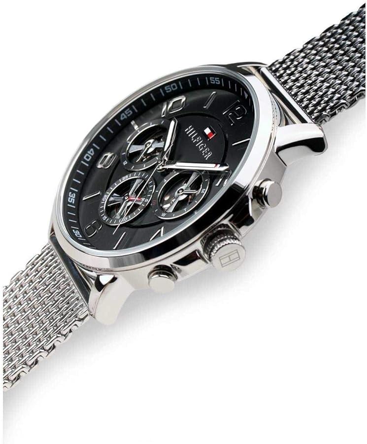  Shop Authentic Tommy Hilfiger Chronograph Black Dial Silver Mesh Bracelet Watch for Men - 1791292 - Luxxuri
