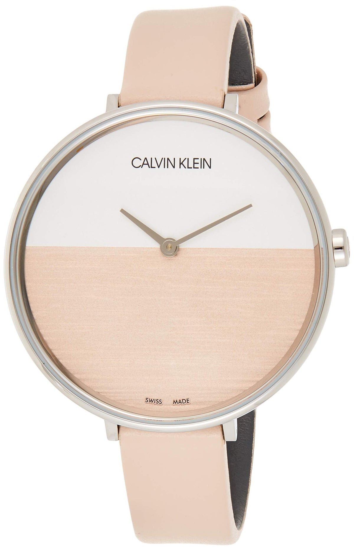  Shop Authentic Calvin Klein Rise White Beige Dial Beige Leather Strap Watch for Women - K7A231XH - Luxxuri