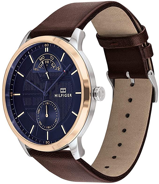  Shop Authentic Tommy Hilfiger Hunter Blue Dial Brown Leather Strap Watch for Men - 1791605 - Luxxuri