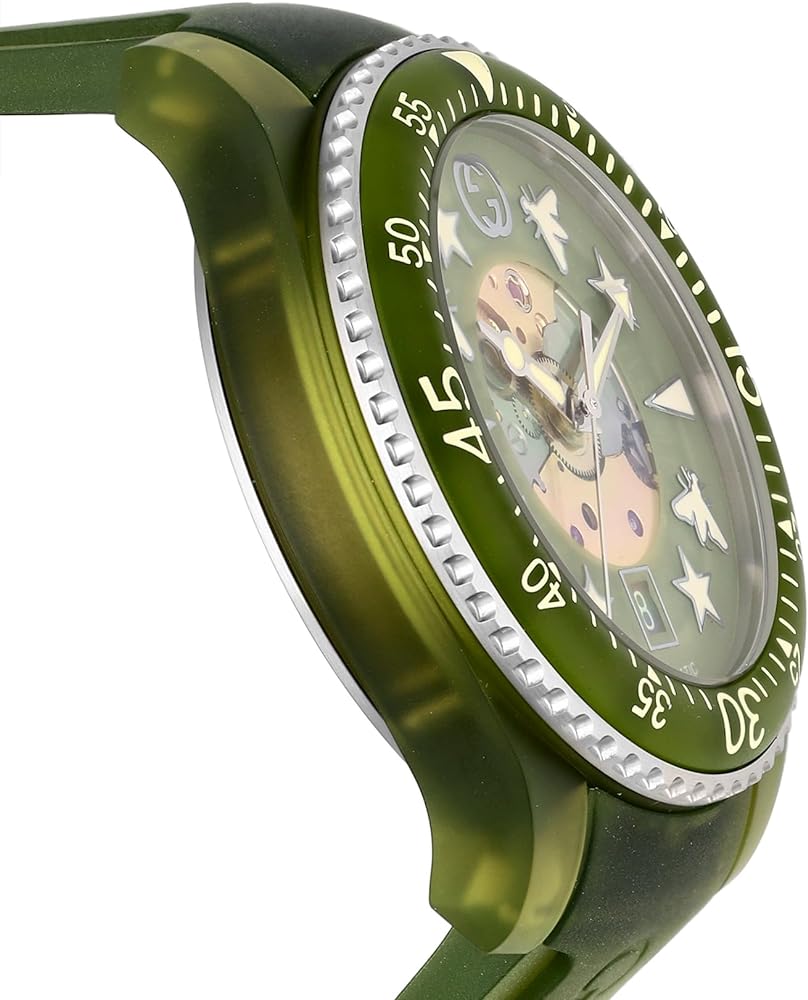  Shop Authentic Gucci Dive Automatic Green Dial Green Rubber Strap Unisex Watch - YA136345 - Luxxuri