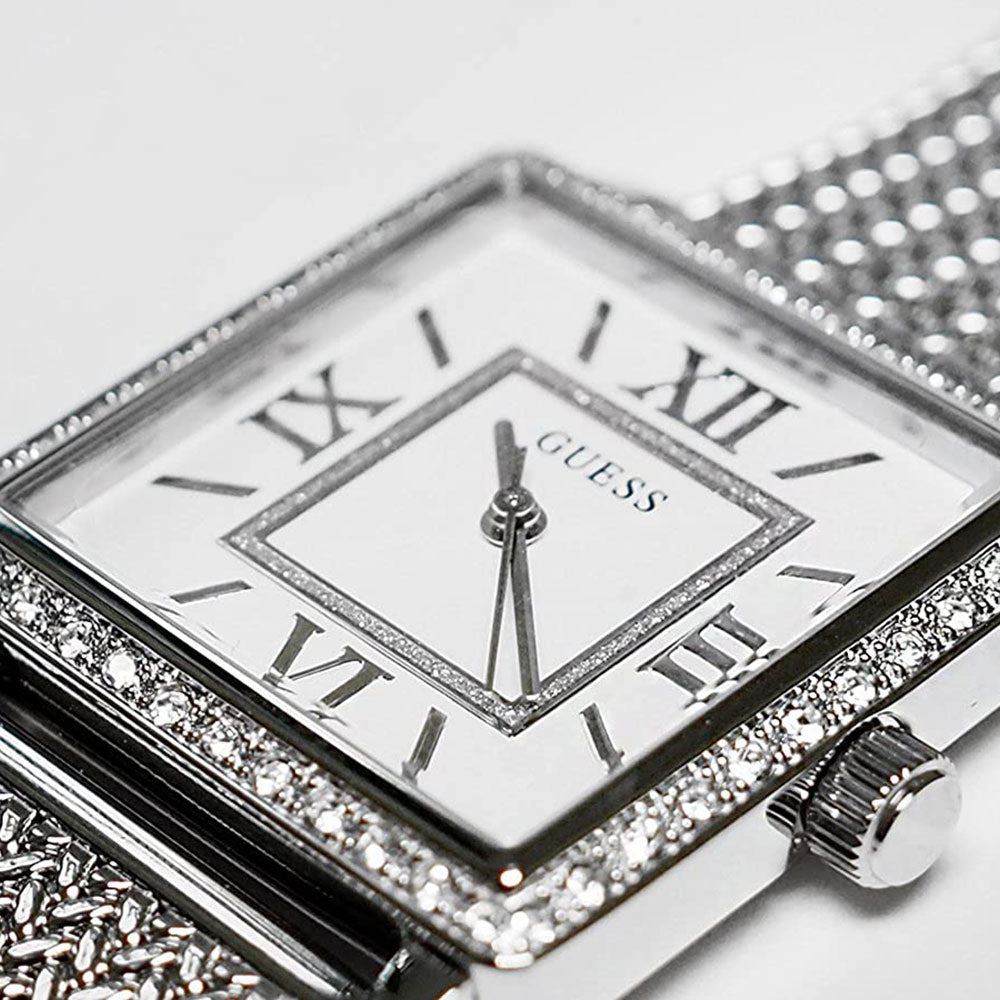  Shop Authentic Guess Highline White Dial Silver Mesh Bracelet Watch For Women - W0826L1 - Luxxuri
