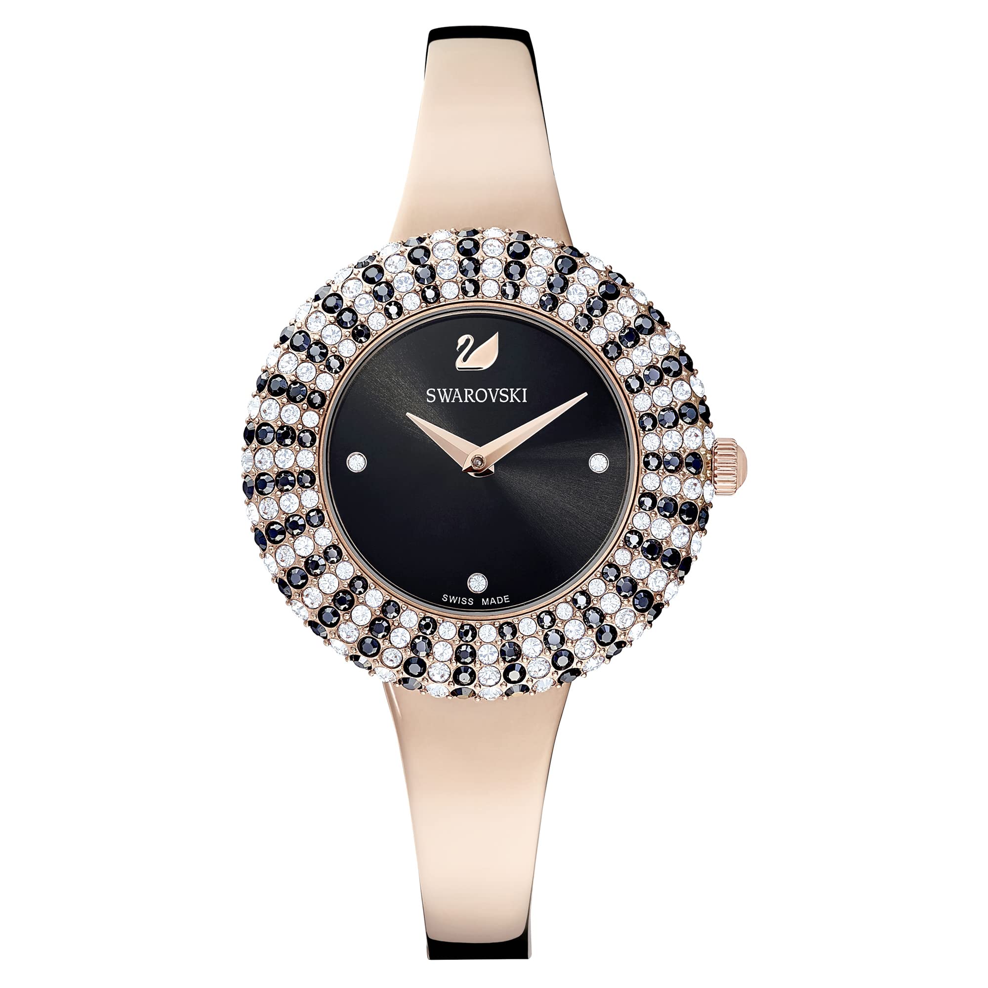  Shop Authentic Swarovski Crystal Rose Black Dial Rose Gold Steel Strap Watch for Women - 5484050 - Luxxuri