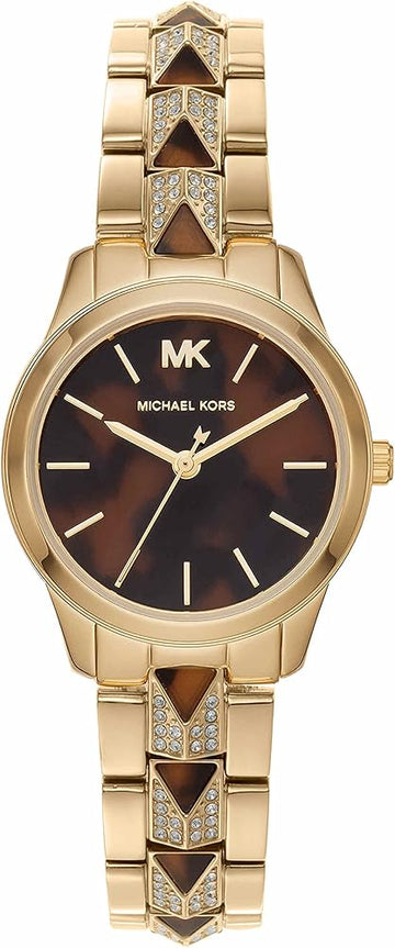  Shop Authentic Michael Kors Runway Mercer Analog Brown Dial Gold Steel Strap Watch For Women - MK6855 - Luxxuri