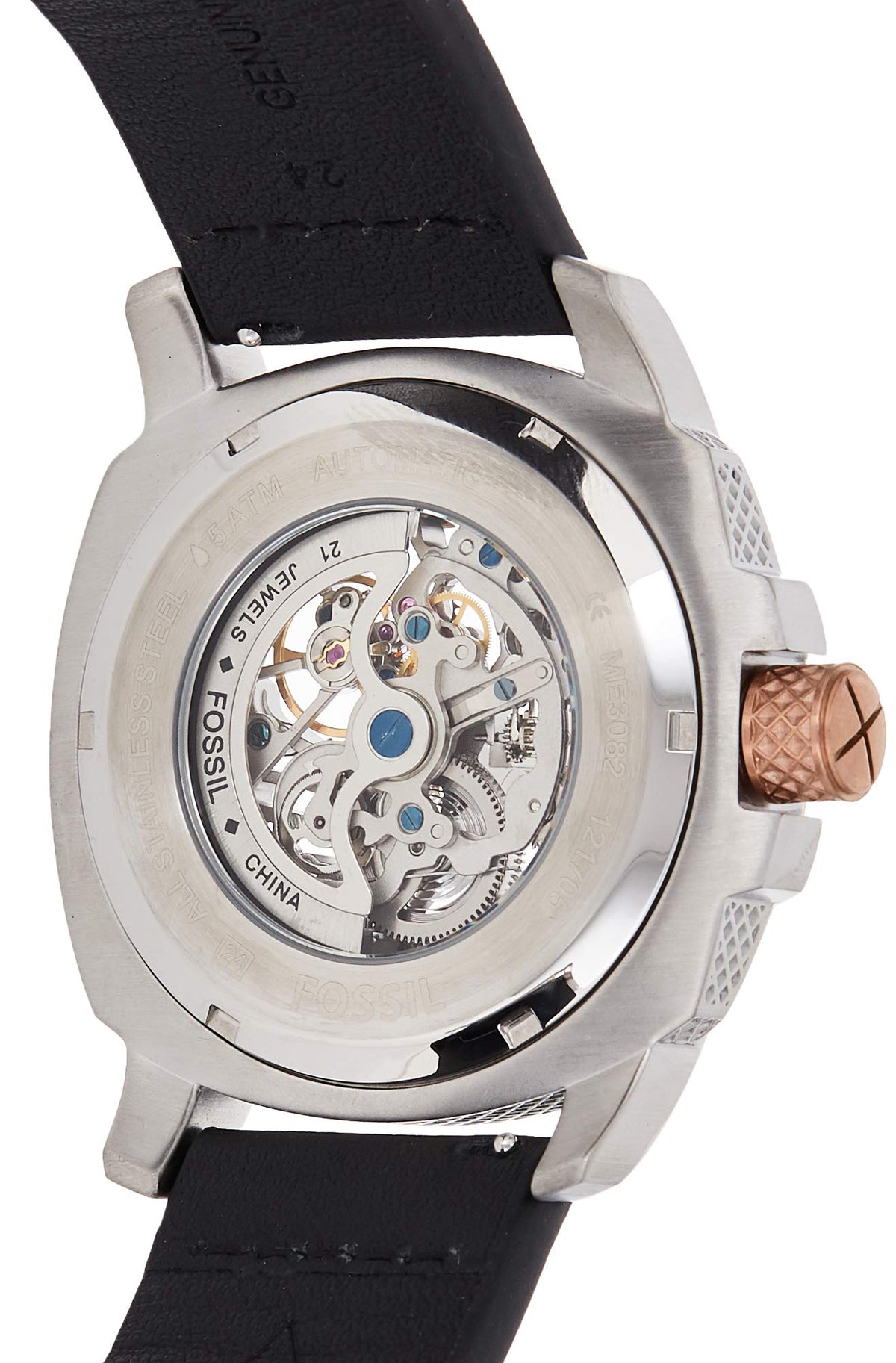  Shop Authentic Fossil Modern Machine Automatic Skeleton Dial Black Leather Strap Watch for Men - ME3082 - Luxxuri