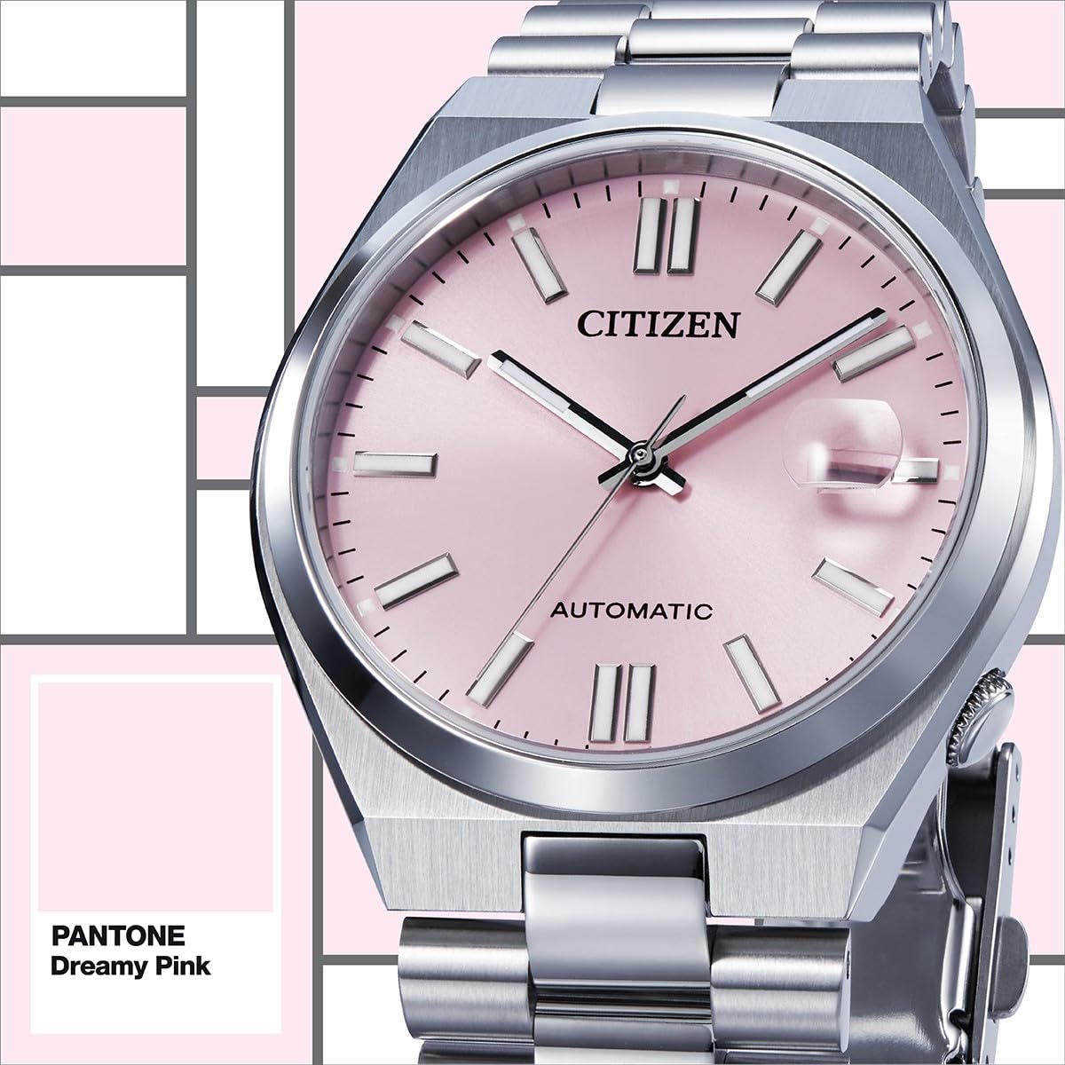  Shop Authentic Citizen x Pantone Automatic Dreamy Pink Dial Silver Steel Strap Watch For Men - NJ0158-89X - Luxxuri