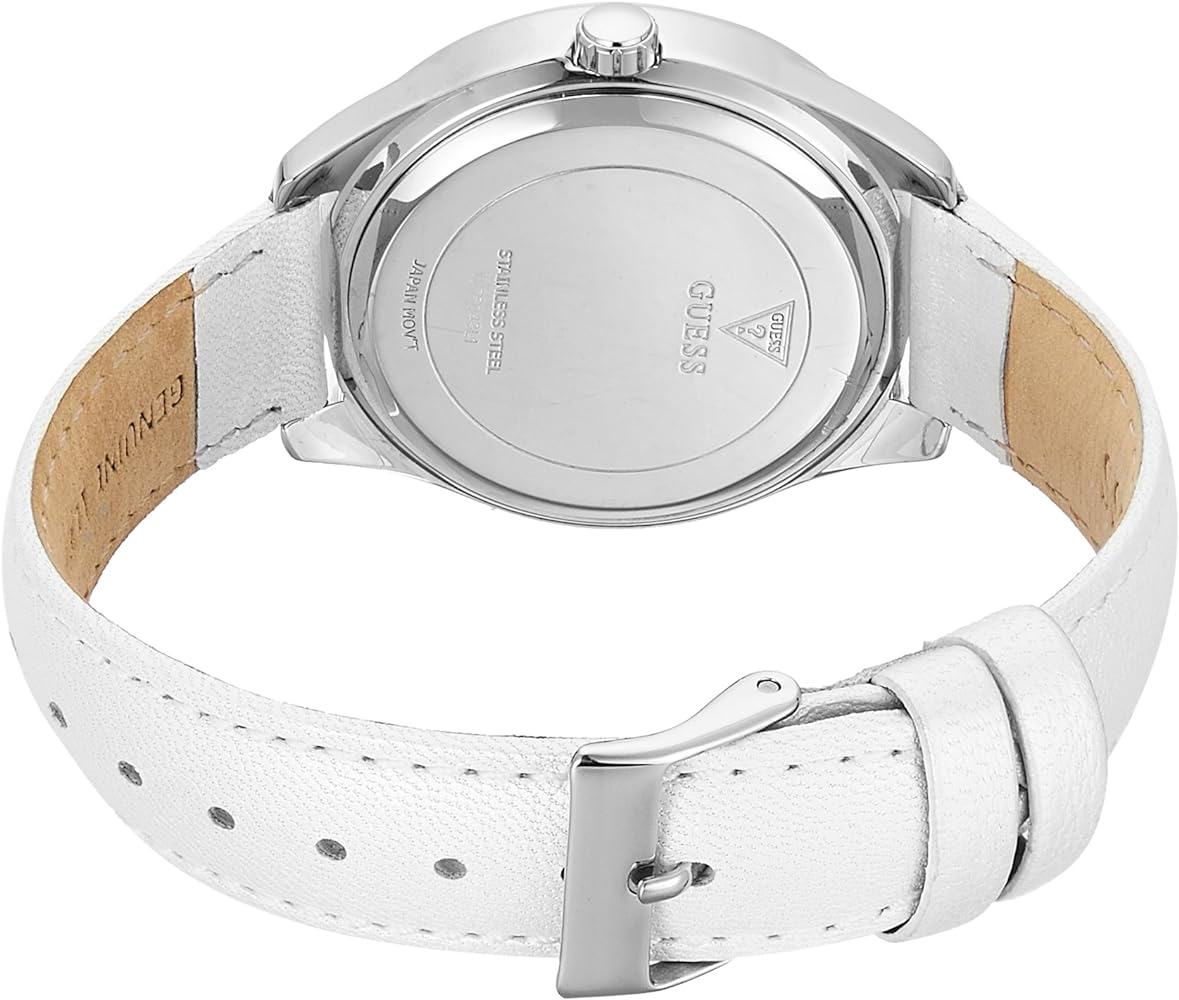  Shop Authentic Guess Rosette Analog White Dial White Leather Strap Watch For Women - W75043L1 - Luxxuri