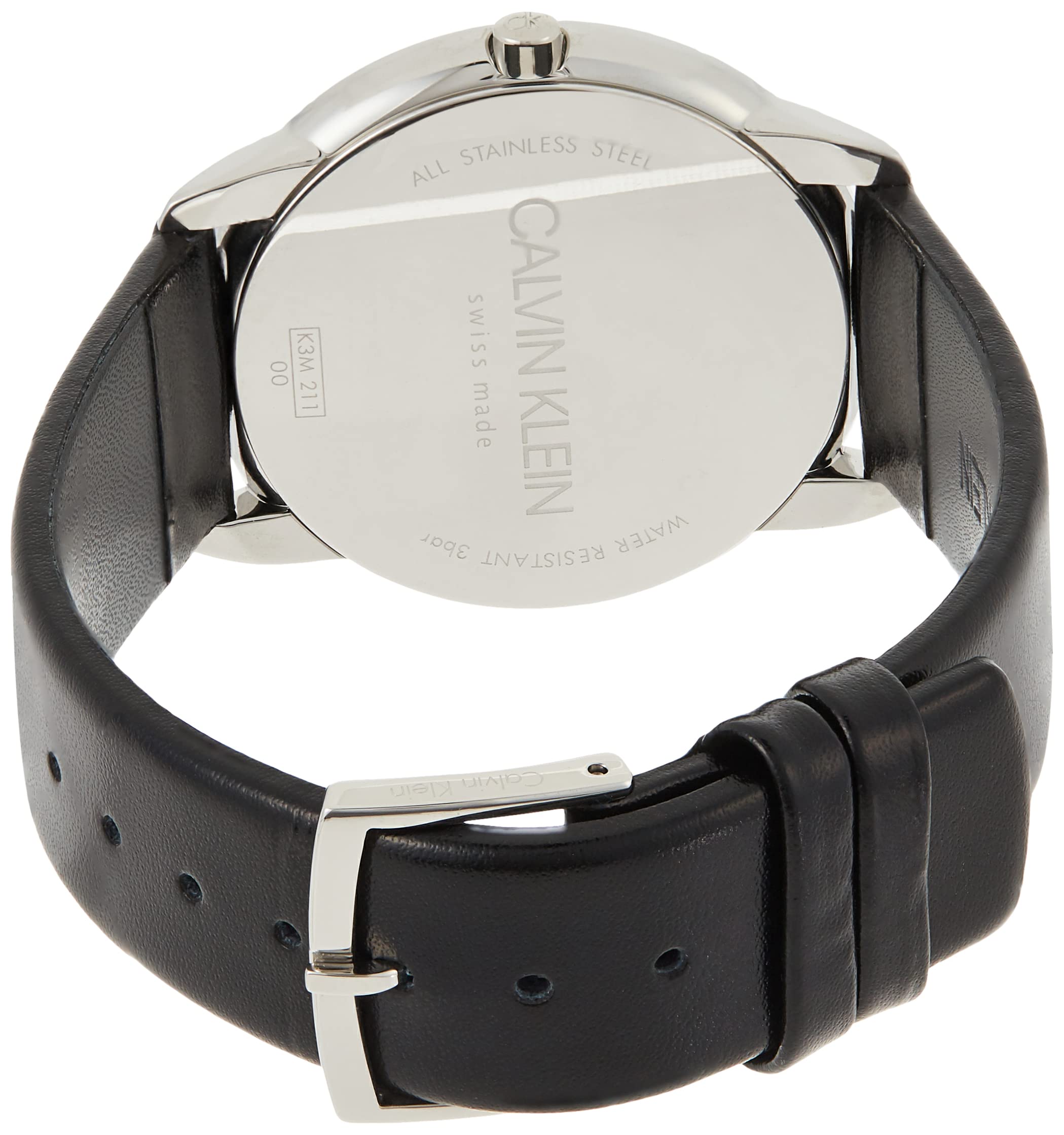  Shop Authentic Calvin Klein Minimal Silver Dial Black Leather Strap Watch for Men - K3M211CY - Luxxuri