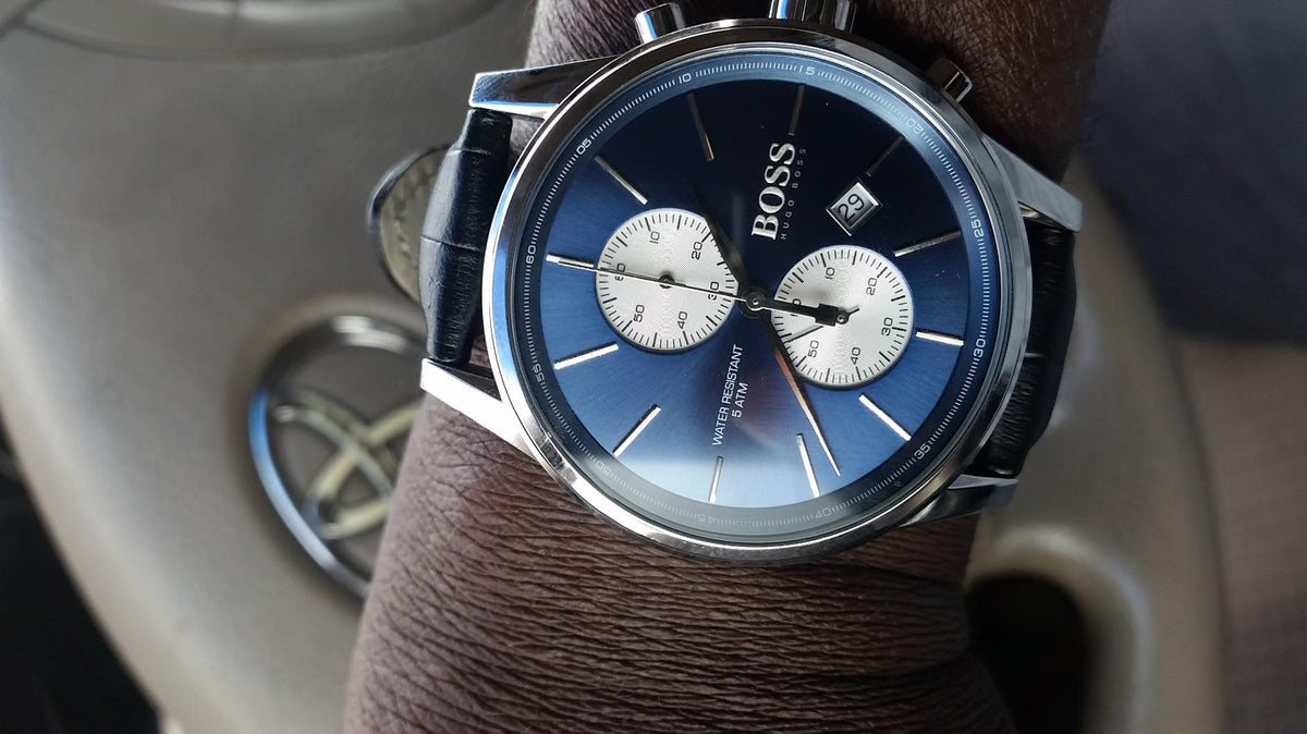  Shop Authentic Hugo Boss Jet Blue Dial Black Leather Strap Watch for Men - 1513283 - Luxxuri