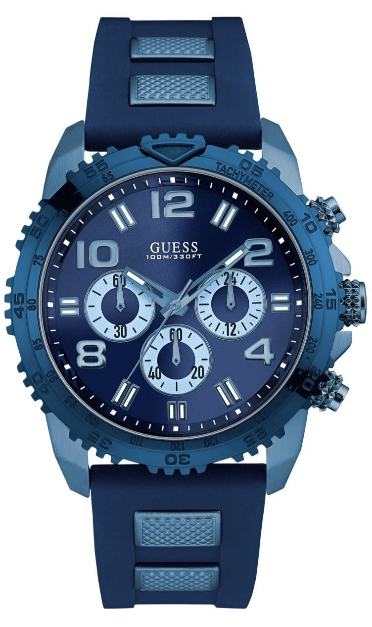  Shop Authentic Guess Velocity Chronograph Blue Dial Blue Rubber Steel Strap Watch for Men - W0599G4 - Luxxuri