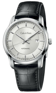  Shop Authentic Calvin Klein Infinity Silver Dial Black Leather Strap Watch for Men - K5S341C6 - Luxxuri