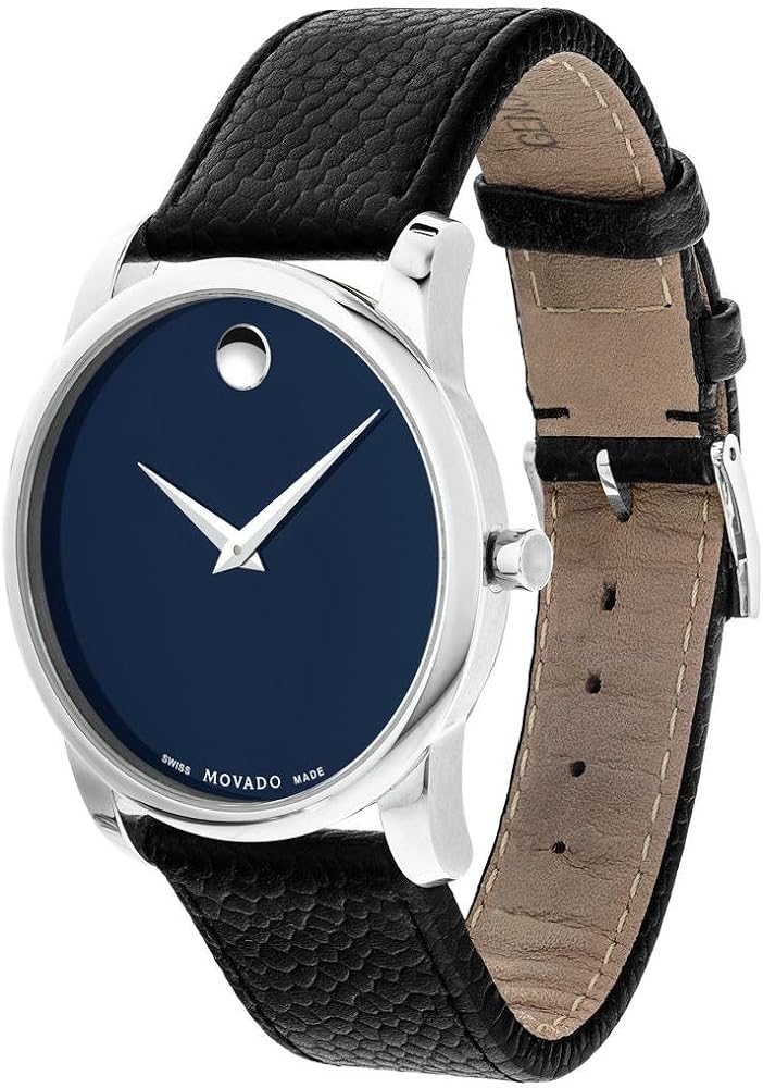  Shop Authentic Movado Museum Blue Dial Black Leather Strap Watch For Men - 607013 - Luxxuri