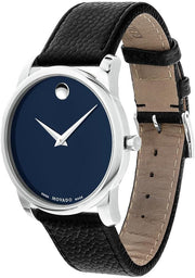  Shop Authentic Movado Museum Blue Dial Black Leather Strap Watch For Men - 607013 - Luxxuri