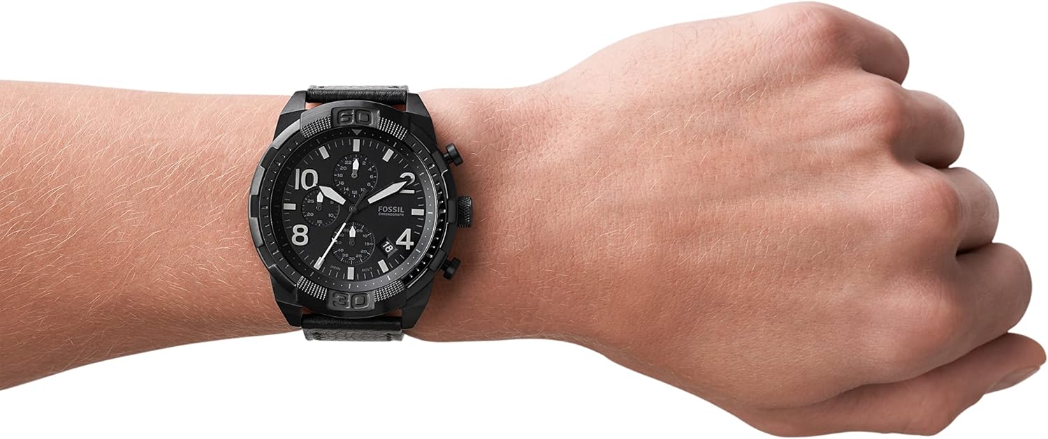  Shop Authentic Fossil Bronson Chronograph Black Dial Black Leather Strap Watch for Men - FS5874 - Luxxuri