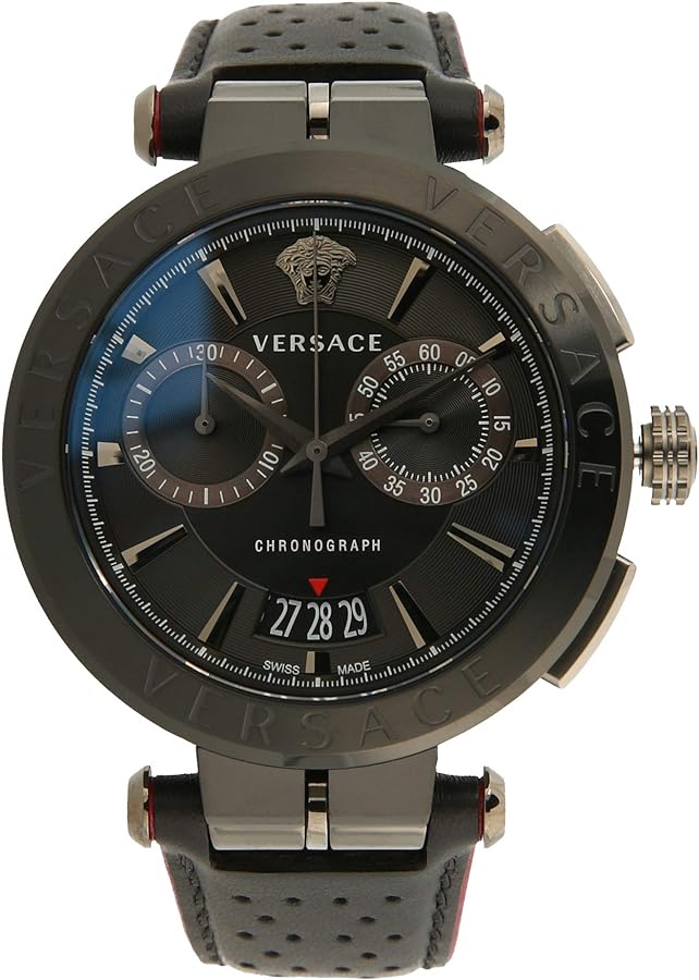  Shop Authentic Versace V-Racer Aion Chronograph Black Dial Black Leather Strap Watch for Men - VBR030017 - Luxxuri