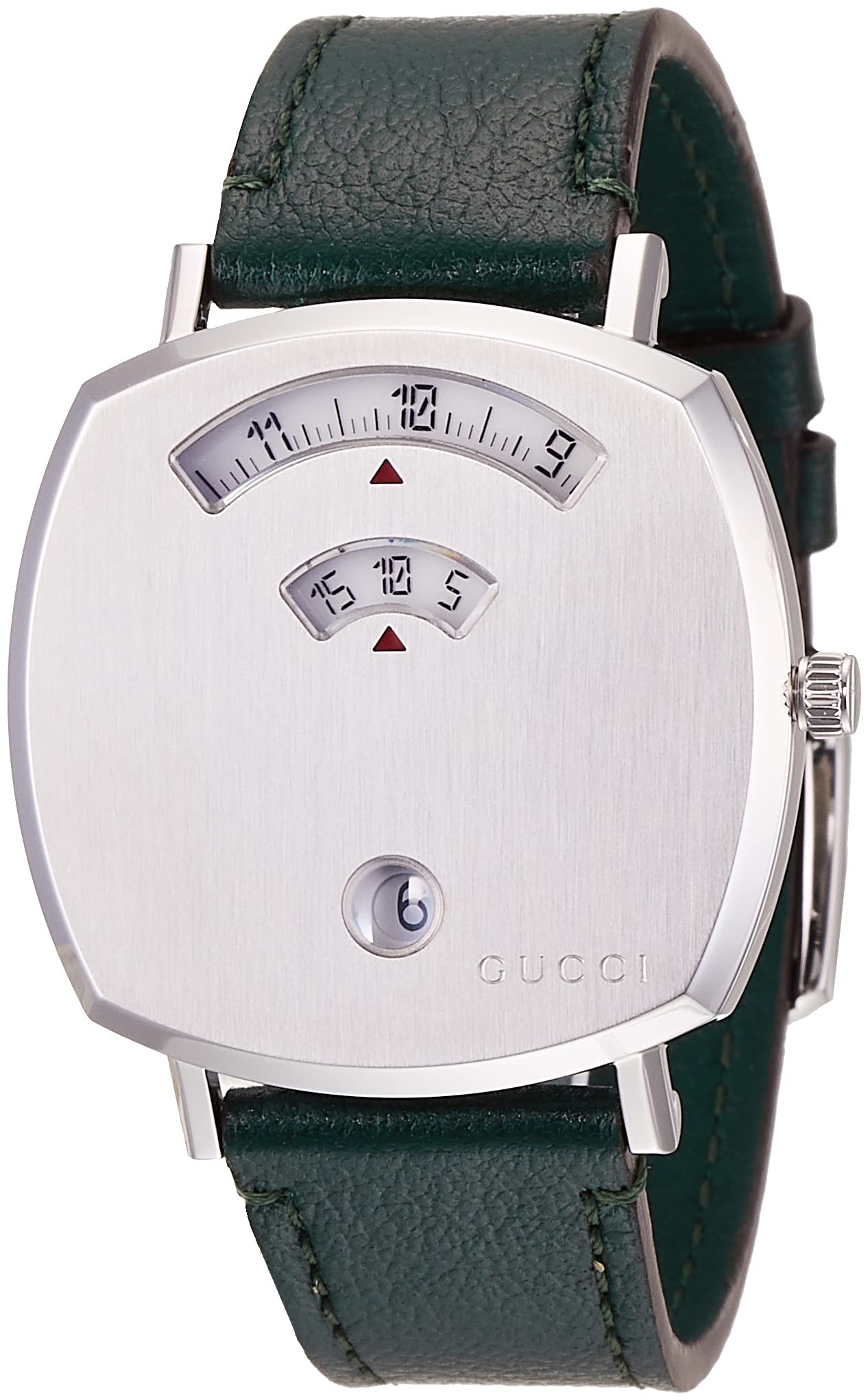  Shop Authentic Gucci Grip Quartz Silver Dial Green Leather Strap Unisex Watch - YA157406 - Luxxuri