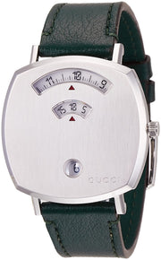  Shop Authentic Gucci Grip Quartz Silver Dial Green Leather Strap Unisex Watch - YA157406 - Luxxuri