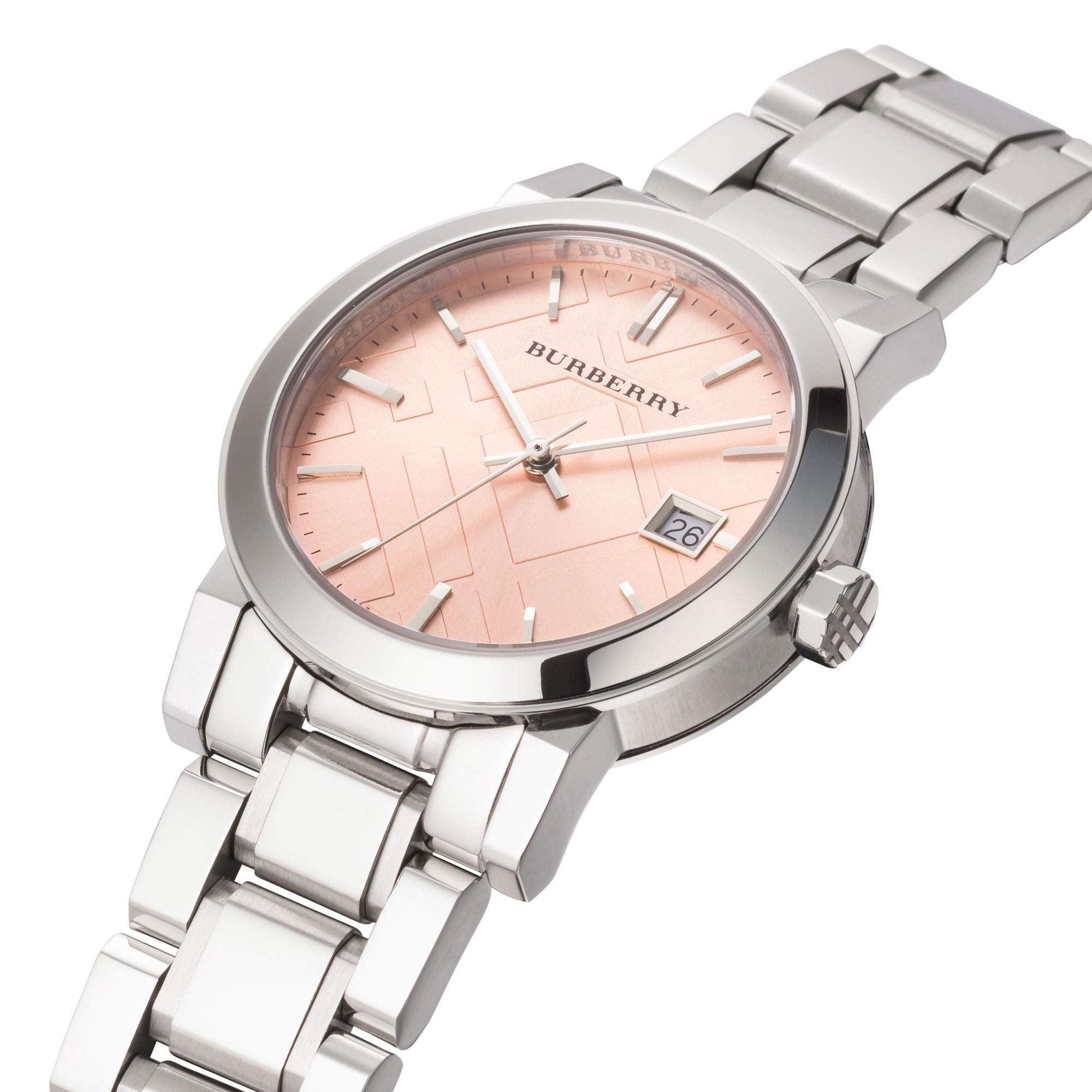  Shop Authentic Burberry The City Pink Dial Silver Steel Strap Watch for Women - BU9124 - Luxxuri