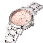  Shop Authentic Burberry The City Pink Dial Silver Steel Strap Watch for Women - BU9124 - Luxxuri