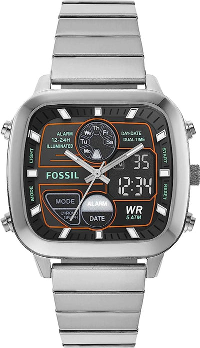  Shop Authentic Fossil Retro Analog-Digital Black Dial Silver Steel Strap Watch for Men - FS5890 - Luxxuri
