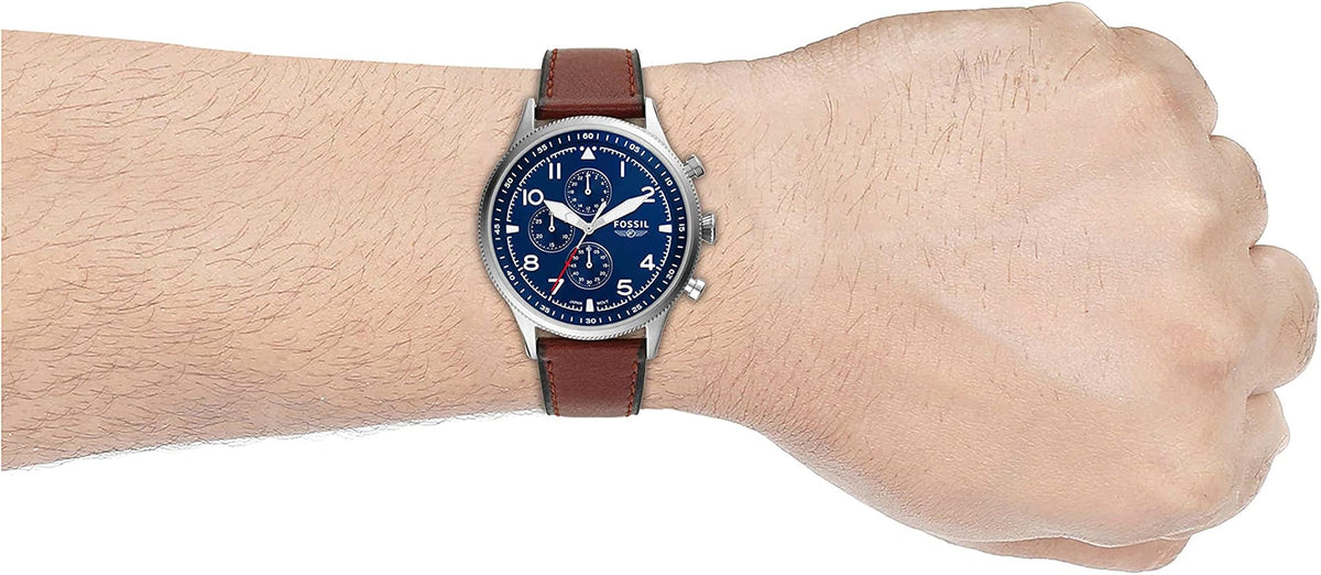  Shop Authentic Fossil Retro Pilot Chronograph Blue Dial Brown Leather Strap Watch for Men - FS5832 - Luxxuri