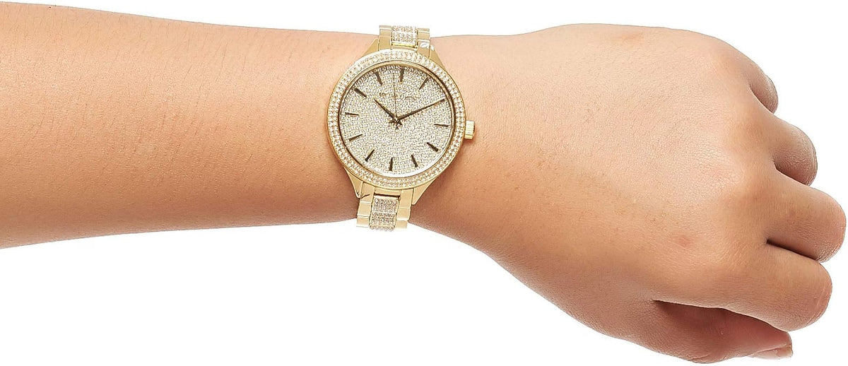  Shop Authentic Michael Kors Slim Runway Crystals Gold Dial Gold Steel Strap Watch for Women - MK3632 - Luxxuri