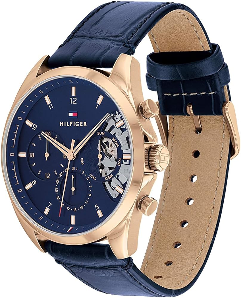  Shop Authentic Tommy Hilfiger Baker Chronograph Quartz Blue Dial Blue Leather Strap Watch For Men - 1710451 - Luxxuri