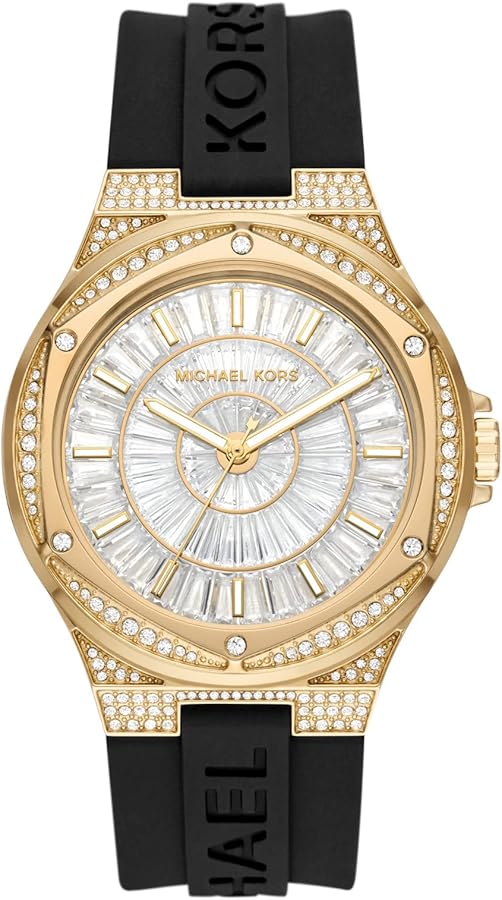  Shop Authentic Michael Kors Lennox Three Hand Crystals Silver Dial Black Silicone Strap Watch For Women - MK7247 - Luxxuri