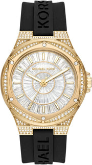  Shop Authentic Michael Kors Lennox Three Hand Crystals Silver Dial Black Silicone Strap Watch For Women - MK7247 - Luxxuri