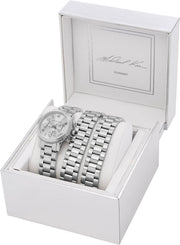  Shop Authentic Michael Kors Runway 18K Rhodium Plated Triple Wrap Silver Dial Silver Steel Strap Watch for Women - MK7451 - Luxxuri