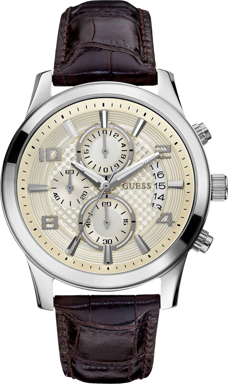  Shop Authentic Guess Exec Chronograph White Dial Brown Leather Strap Watch For Men - W0076G2 - Luxxuri