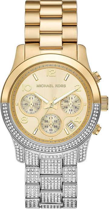  Shop Authentic Michael Kors Runway Chronograph Gold Dial Two Tone Steel Strap Watch For Women - MK7329 - Luxxuri