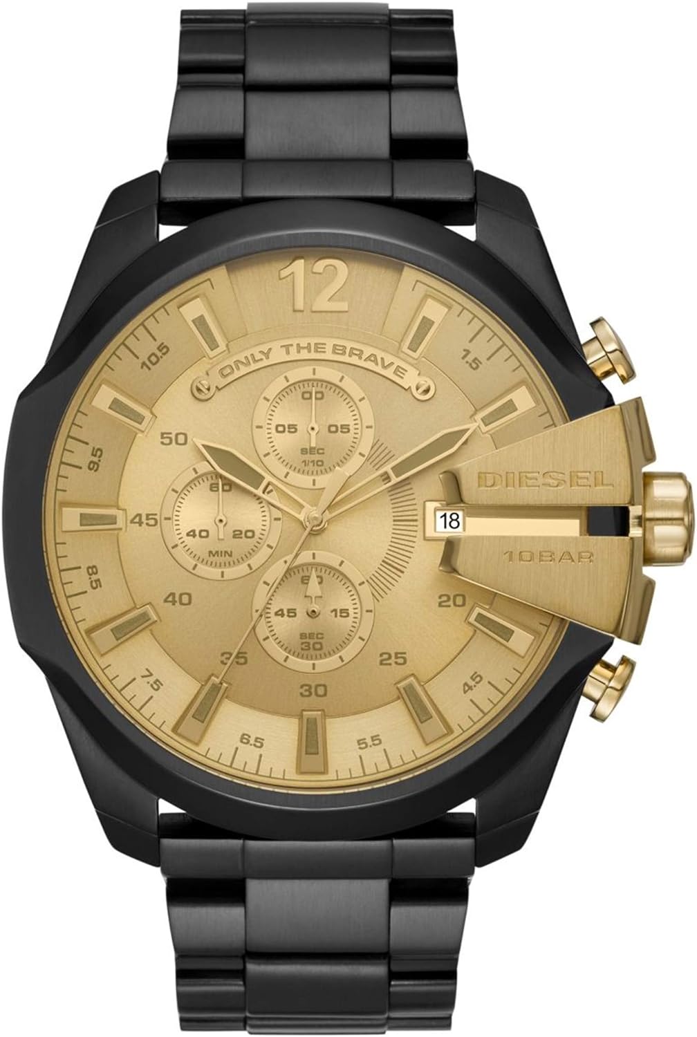  Shop Authentic Diesel Mega Chief Chronograph Gold Dial Black Steel Strap Watch For Men - DZ4485 - Luxxuri