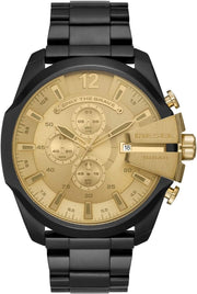  Shop Authentic Diesel Mega Chief Chronograph Gold Dial Black Steel Strap Watch For Men - DZ4485 - Luxxuri