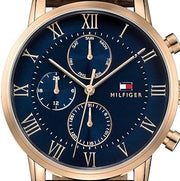  Shop Authentic Tommy Hilfiger Kane Chronograph Blue Dial Brown Leather Strap Watch for Men - 1791399 - Luxxuri