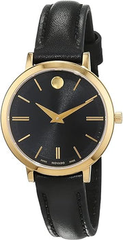  Shop Authentic Movado Ultra Slim Black Dial Black Leather Strap Watch For Women -  0607095 - Luxxuri
