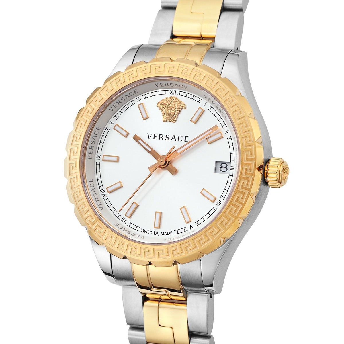  Shop Authentic Versace Hellenyium Silver Dial Two Tone Steel Strap Watch for Women - V12030015 - Luxxuri