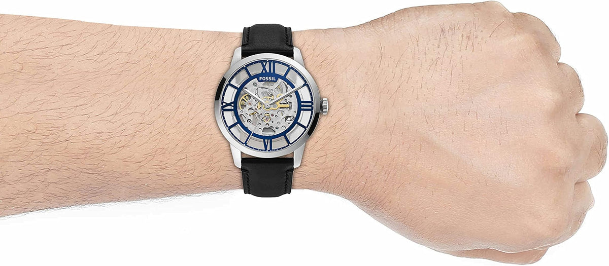  Shop Authentic Fossil Townsman Automatic Skeleton Blue Dial Black Leather Strap Watch for Men - ME3200 - Luxxuri