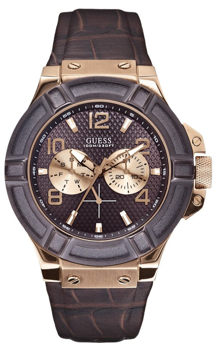  Shop Authentic Guess Rigor Analog Brown Dial Brown Leather Strap Watch For Men - W0040G3 - Luxxuri