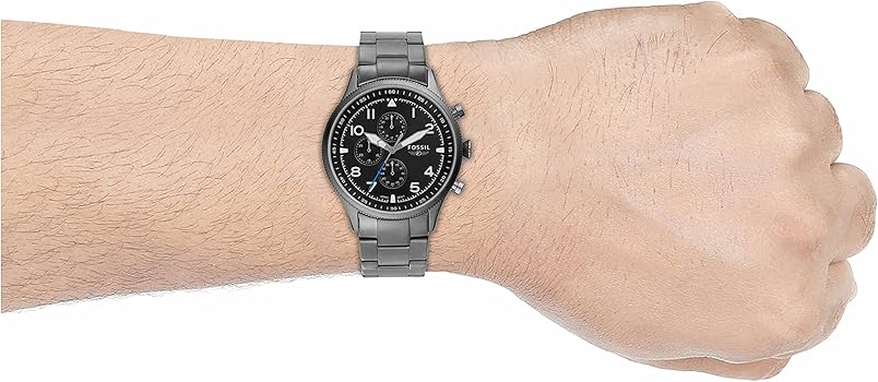  Shop Authentic Fossil Retro Pilot Chronograph Black Dial Grey Steel Strap Watch for Men - FS5834 - Luxxuri