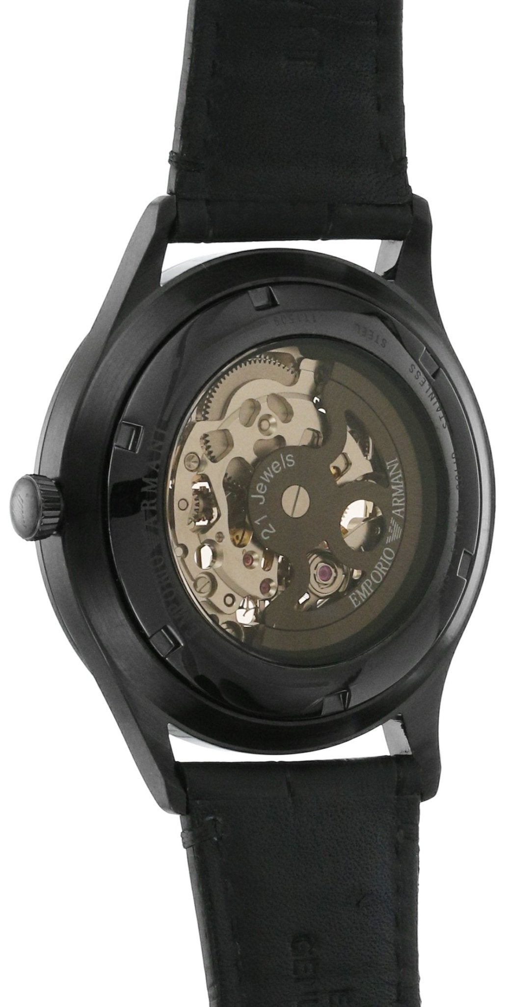  Shop Authentic Emporio Armani Meccanico White Dial Black Leather Strap Watch For Men - AR1923 - Luxxuri
