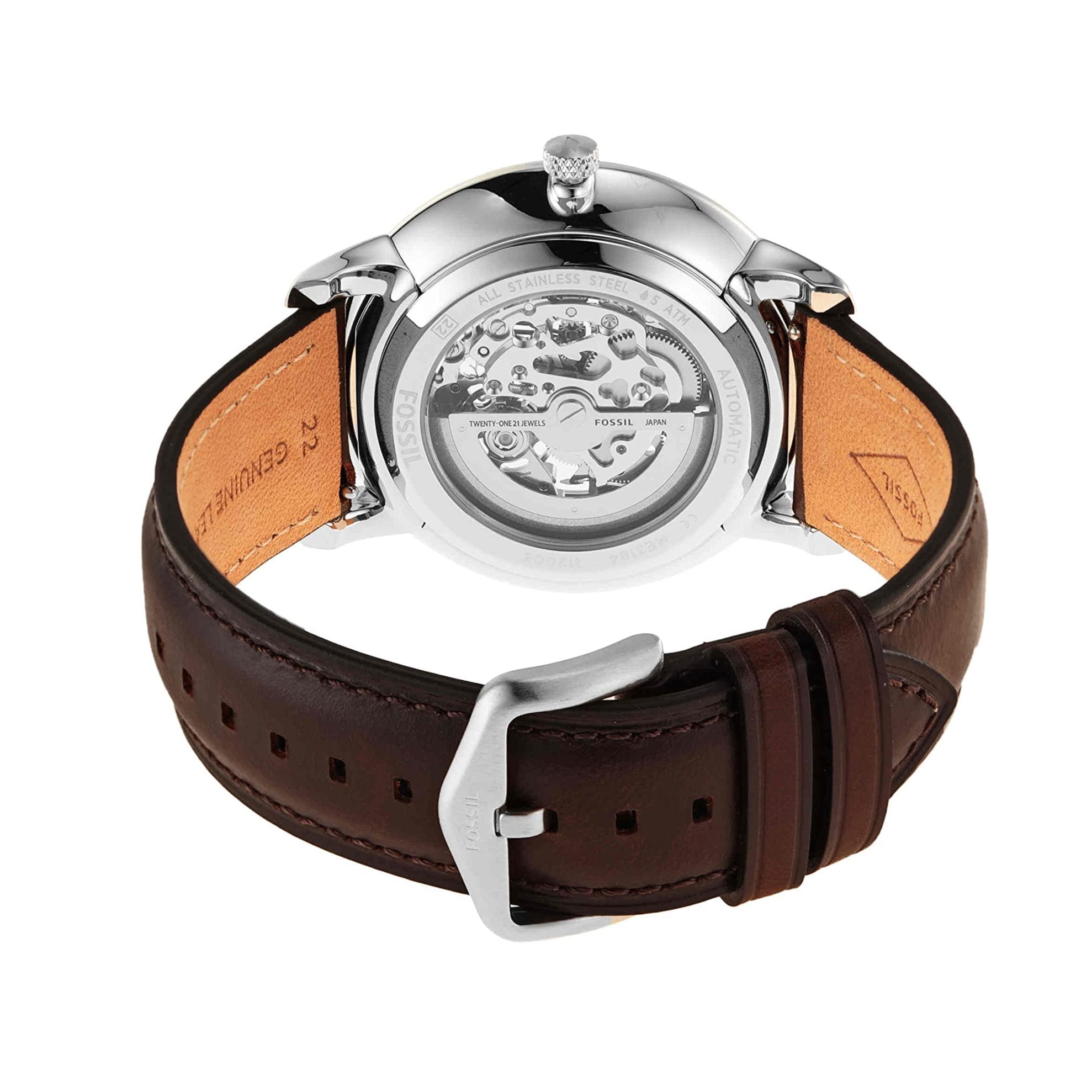  Shop Authentic Fossil Neutra Automatic Skeleton White Dial Brown Leather Strap Watch for Men - ME3184 - Luxxuri