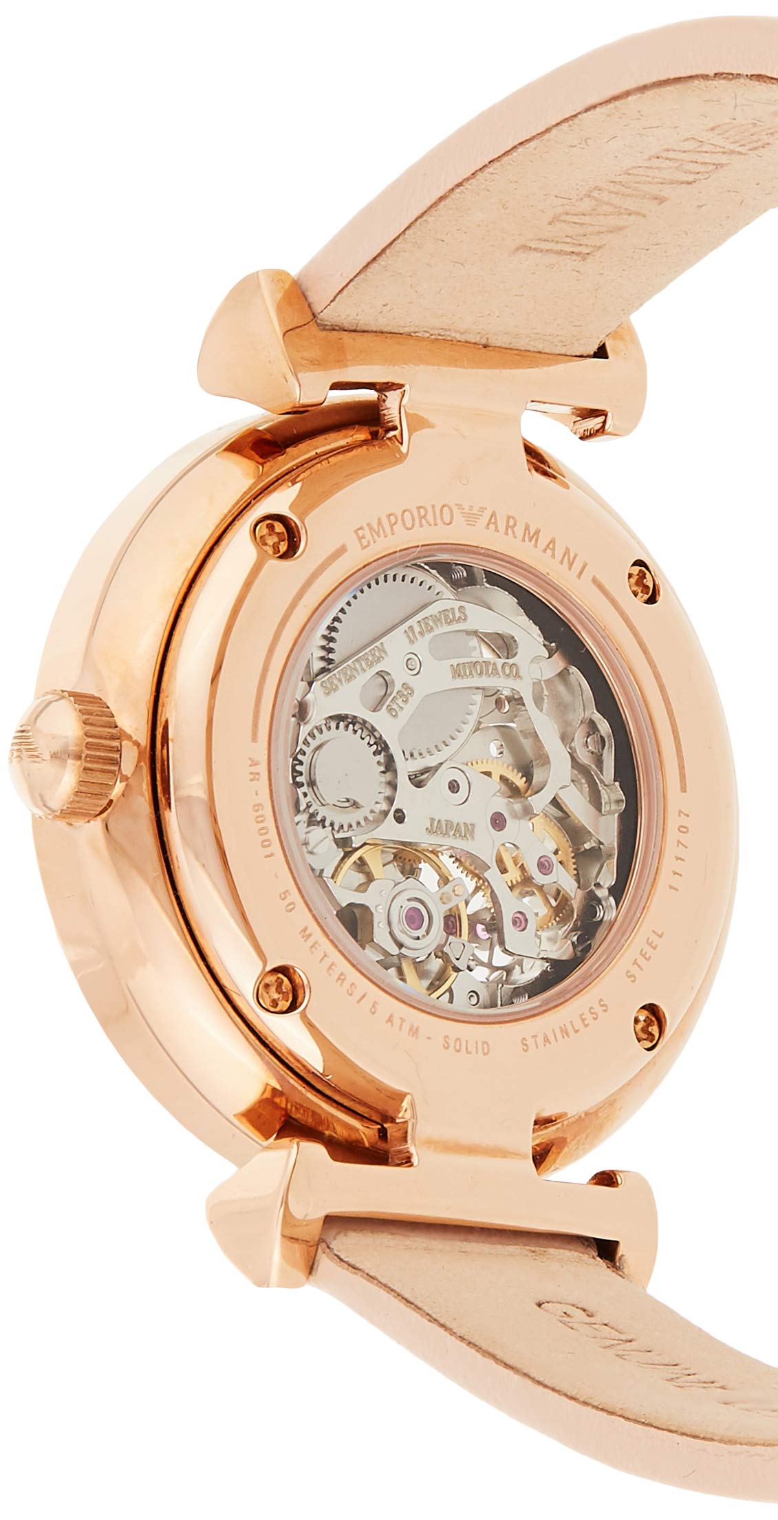  Shop Authentic Emporio Armani Meccanico Silver Skeleton Dial Beige Leather Strap Watch For Women - AR60001 - Luxxuri