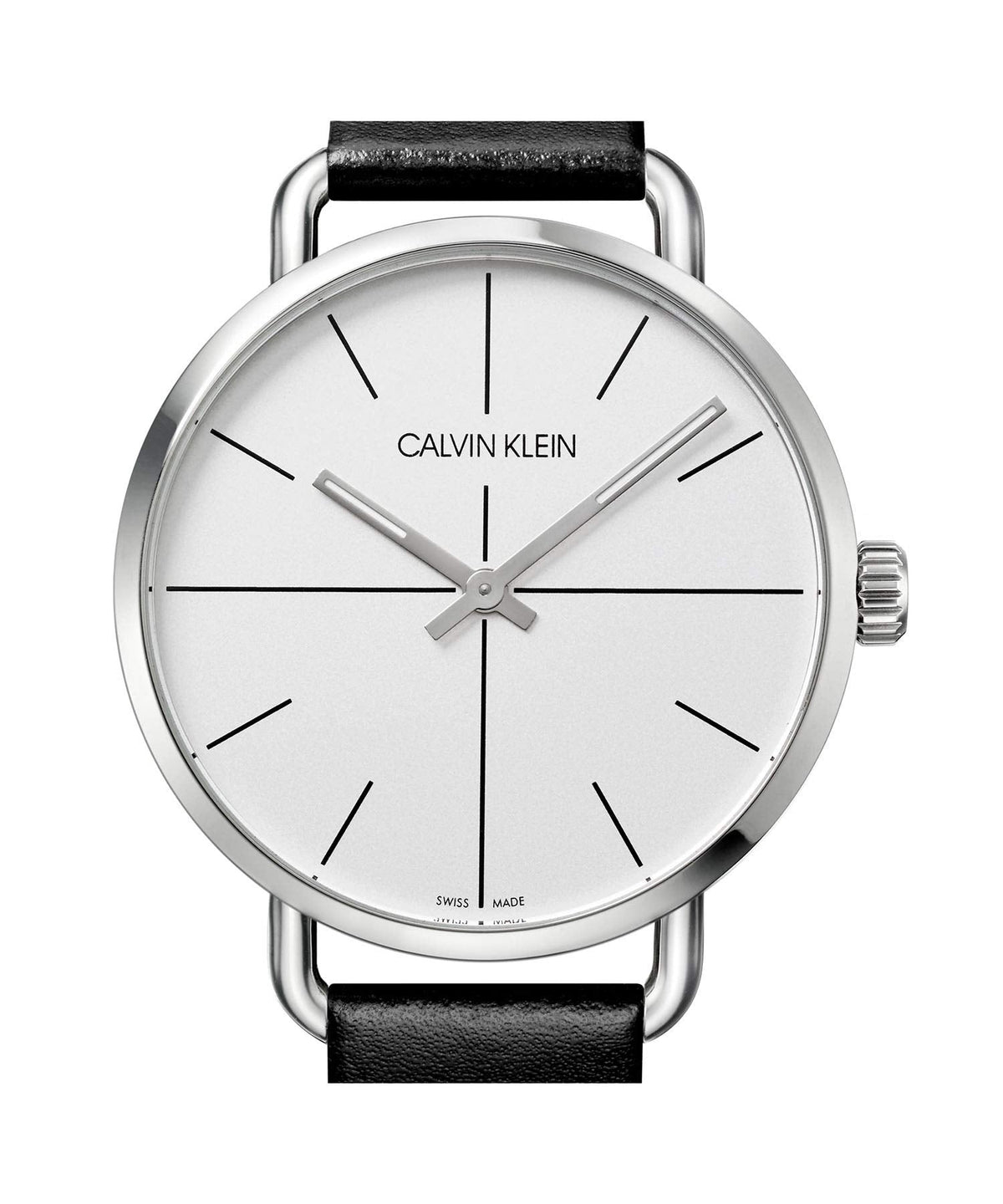  Shop Authentic Calvin Klein Even Silver Dial Black Leather Strap Watch for Men - K7B211CY - Luxxuri