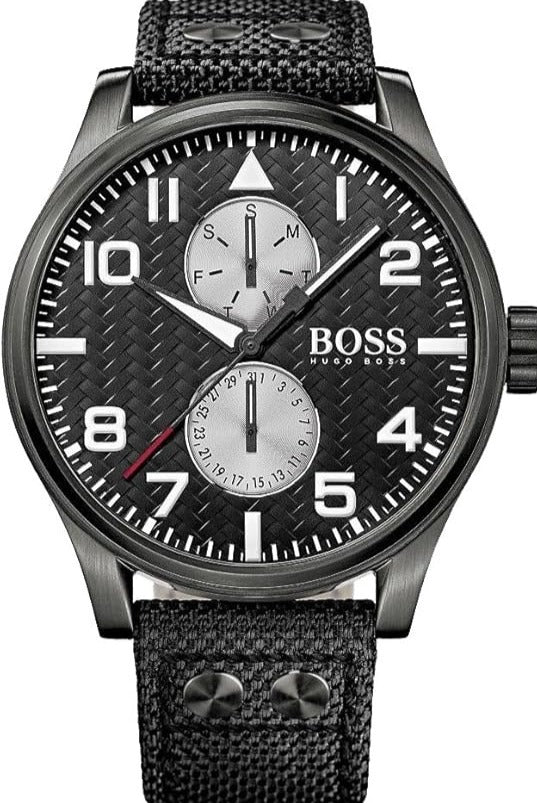  Shop Authentic Hugo Boss Aeroliner Chronograph Black Dial Black Leather Strap Watch For Men - 1513086 - Luxxuri