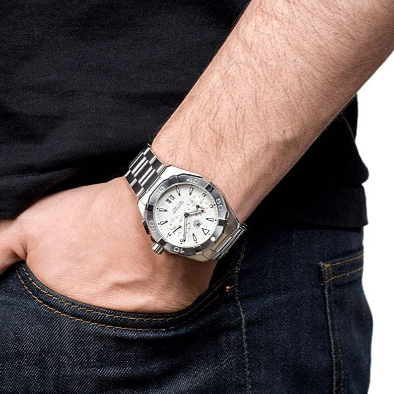  Shop Authentic Tag Heuer Aquaracer Chronograph White Dial Silver Steel Strap Watch for Men - WAY111Y.BA0928 - Luxxuri
