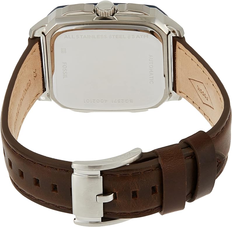  Shop Authentic Fossil Inscription Automatic Skeleton Blue Dial Brown Leather Strap Watch for Men - BQ2571 - Luxxuri