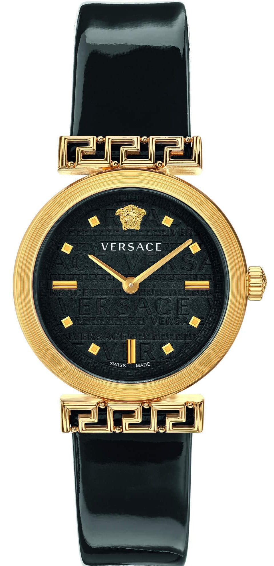  Shop Authentic Versace Greca Meander Black Dial Black Leather Strap Watch for Women - VELW00420 - Luxxuri