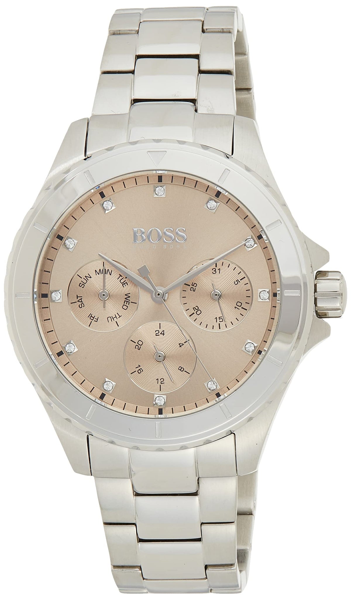  Shop Authentic Hugo Boss Premiere Rose Gold Dial Silver Steel Strap Watch for Women - 1502444 - Luxxuri