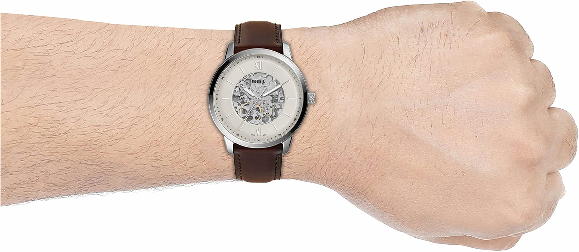  Shop Authentic Fossil Neutra Automatic Skeleton White Dial Brown Leather Strap Watch for Men - ME3184 - Luxxuri