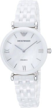  Shop Authentic Emporio Armani Giannti T Bar Quartz Mother of Pearl Dial White Steel Strap Watch For Women - AR1485 - Luxxuri